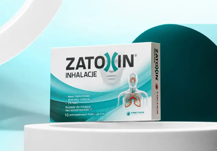 Opakowanie leku Zatoxin Inhalacje z grafiką układu oddechowego.